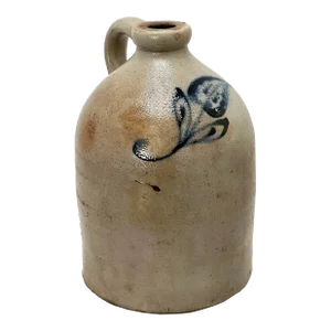 Antique American Primitive Blue Decorated Stoneware 1 Gallon Spirits Jug - Circa Late 19th Century