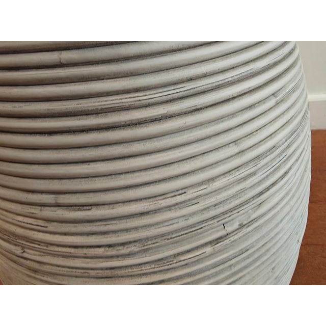 2020s Attributed to Palecek Hewitt Coastal Beach Whitewashed Pencil Pole Rattan Round Side Table For Sale - Image 5 of 6