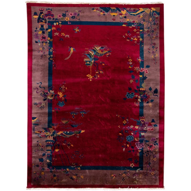 Vintage Chinese Art Deco Wool Rug 9 Ft 11 in X 13 Ft 6 In. For Sale - Image 12 of 12