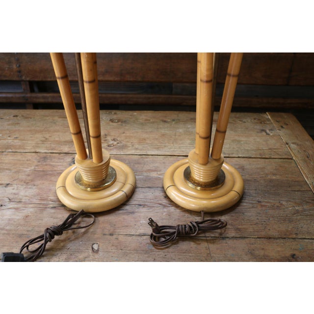 1950s Heywood-Wakefield Bamboo Style Table Lamps | Pair of Mid Century Modern Wood Lamps For Sale - Image 12 of 18