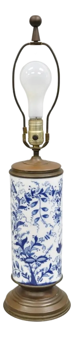 Antique Chinoiserie Blue and White Porcelain Jardiniere Bird & Vine Table Lamp