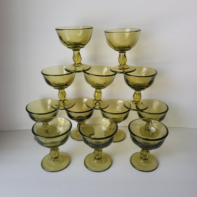 Vintage Tiffin-Franciscan Canterbury Greenbriar Hand Blown Green Stem Glasses - Set of 12 For Sale In Philadelphia - Image 6 of 7