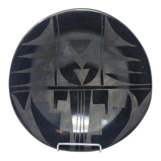 1960s Black on Black Design South Western Pottery Bowl For Sale