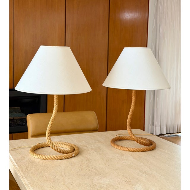 1970s Audoux Minet Sculptural Twisted Rope Table Lamps - A Pair For Sale - Image 14 of 16