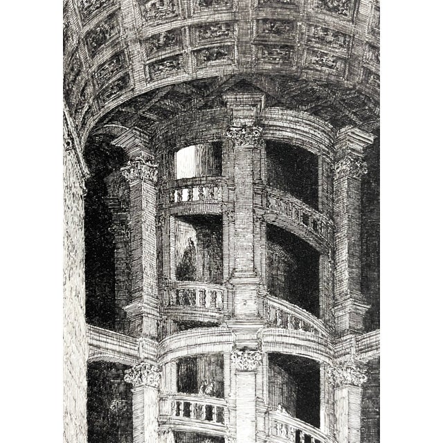 Antique French Etching Chateau Chambord Interior With Grand Staircase DaVinci Designed. For Sale - Image 4 of 7