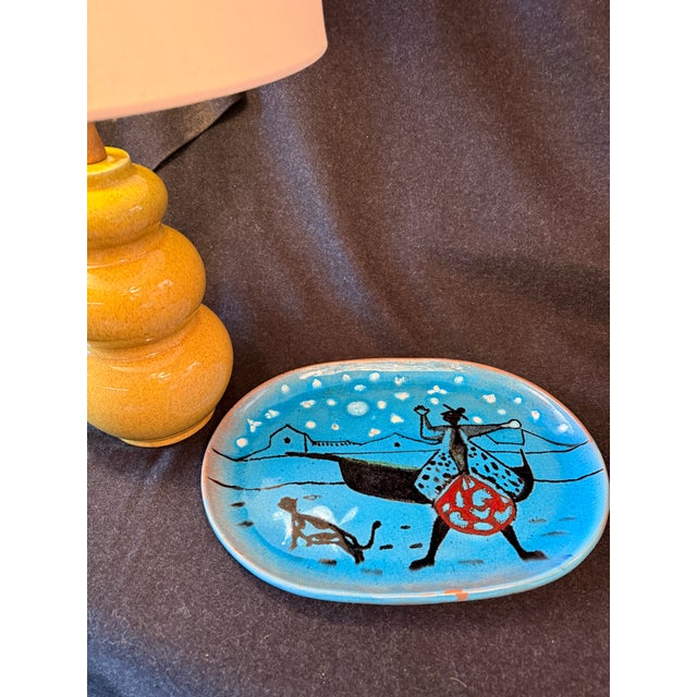 Pablo Picasso 1940s Mid Century Modern Italian Ceramic Platter Fisherman With Stars Moonlight and Cat in Bright Blue Glaze For Sale - Image 4 of 10