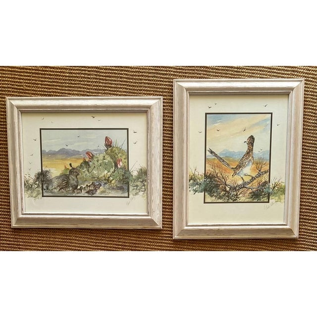 2002 Andre Blanche the Hunter Family Watercolor Paintings Signed Framed Original Set of Two Pair For Sale - Image 9 of 9