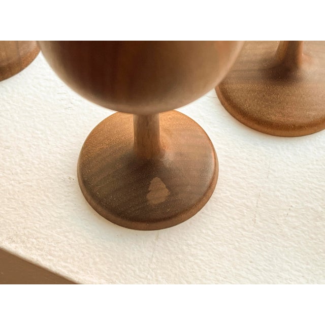 1970s Signed Hand-Turned Wooden Goblets- Set of 4 For Sale In Chicago - Image 6 of 11