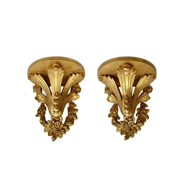 Vintage Giltwood Italian Wall Brackets- a Pair For Sale - Image 4 of 4