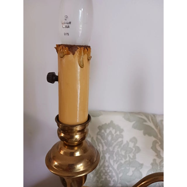 1960s French Empire Revival Mid Century Brass 2 Arm Table Lamp Marble Base For Sale - Image 4 of 12