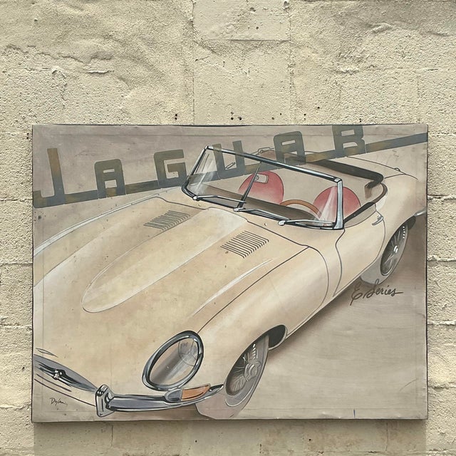 Boho Chic Vintage Boho Original Jaguar Oil Painting on Canvas For Sale - Image 3 of 5