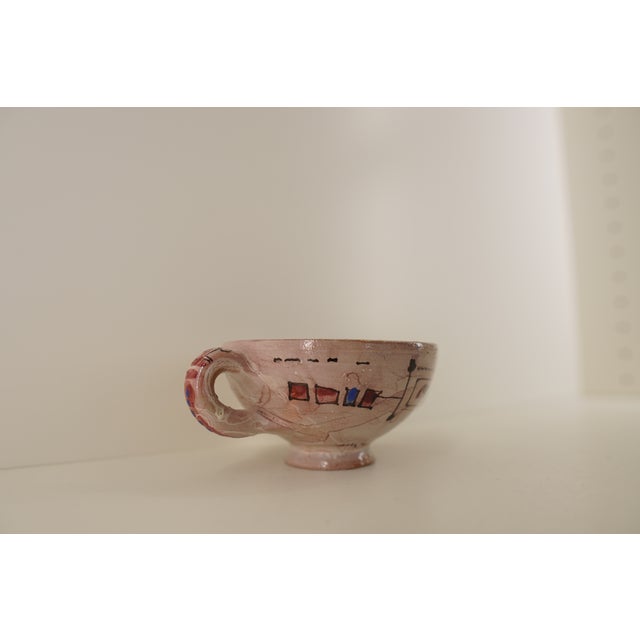 1990s Vintage Hand-Painted Studio Pottery Loving Cup Bowl For Sale - Image 5 of 11