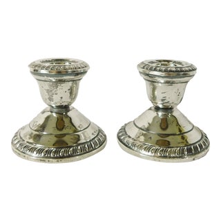 Pair of Vintage Mid Century Sterling Silver Weighted Candlestick Holders For Sale