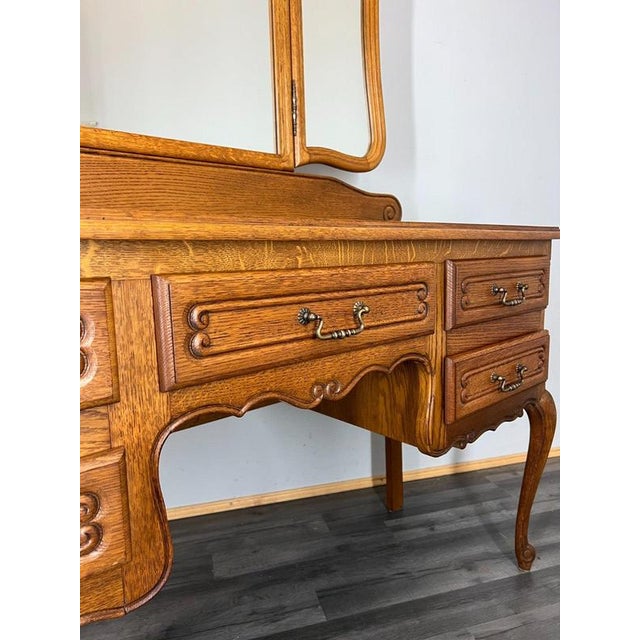Vintage French Louis Style Oak Dressing Table with Mirror For Sale - Image 6 of 14