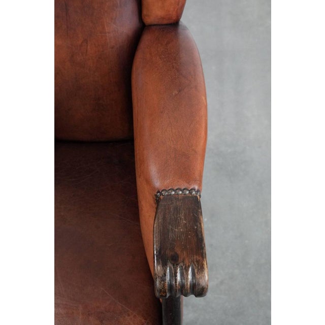 Brown Vintage Wing Chair in Sheepskin Leather For Sale - Image 8 of 17