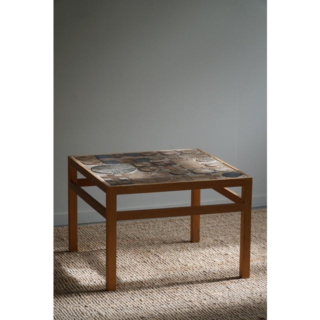 Danish Modern Coffee Table in Oak & Ceramic Tiles attributed to Tue Poulsen, 1960s For Sale - Image 3 of 15