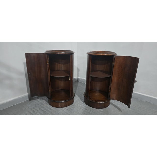 Wood Cylindrical Bedside Cabinets, 1920, Set of 2 For Sale - Image 7 of 9