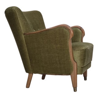 Danish Beech Armchair with Velour Upholstery, 1960s For Sale