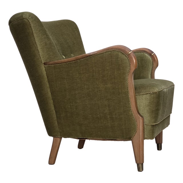 Danish Beech Armchair with Velour Upholstery, 1960s For Sale