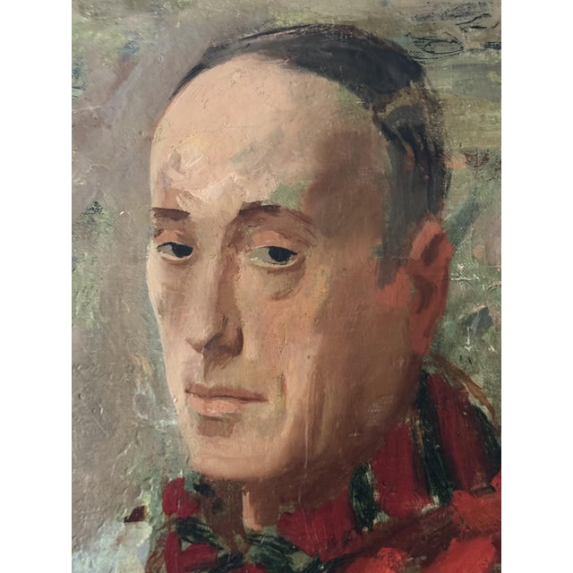 1920s Portrait of a Poet with a Red Scarf, 1920s-1940s, Oil on Canvas For Sale - Image 5 of 8