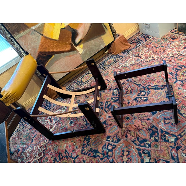 Matching Lounge Chair and Ottoman by Percival Lafer, Mp-97, Brazilian Rosewood With Original Mustard Leather For Sale - Image 9 of 12