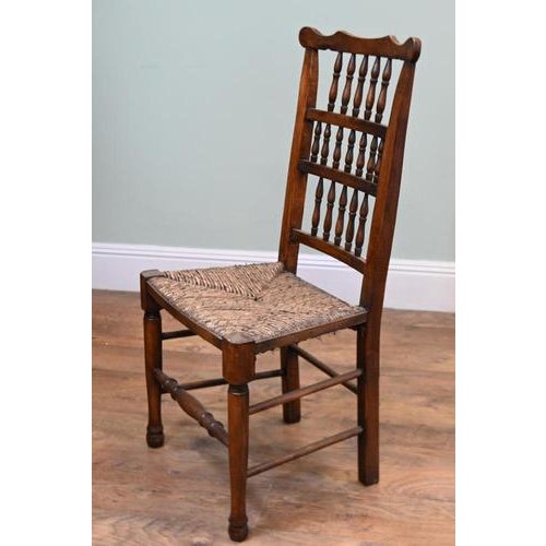 Brown Country Spindle Back Dining Chairs with Rush Seats, Set of 4 For Sale - Image 8 of 11