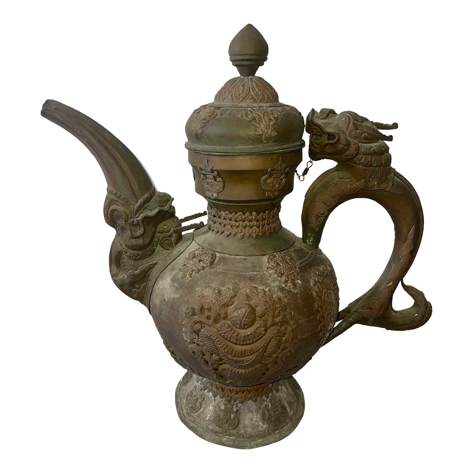 Antique Chinese Brass and Copper Kettle Teapot Tibet 19th Century