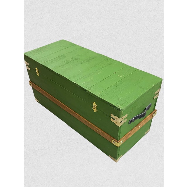 French Country Steamer Trunk in Spruce Green For Sale - Image 3 of 5