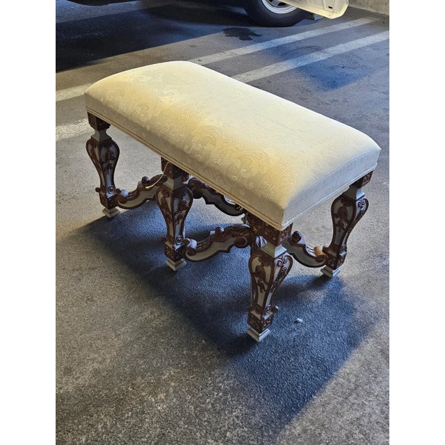 Wood Venetian Style Polychrome and Gilt Hand Carved Wood Bench For Sale - Image 7 of 10