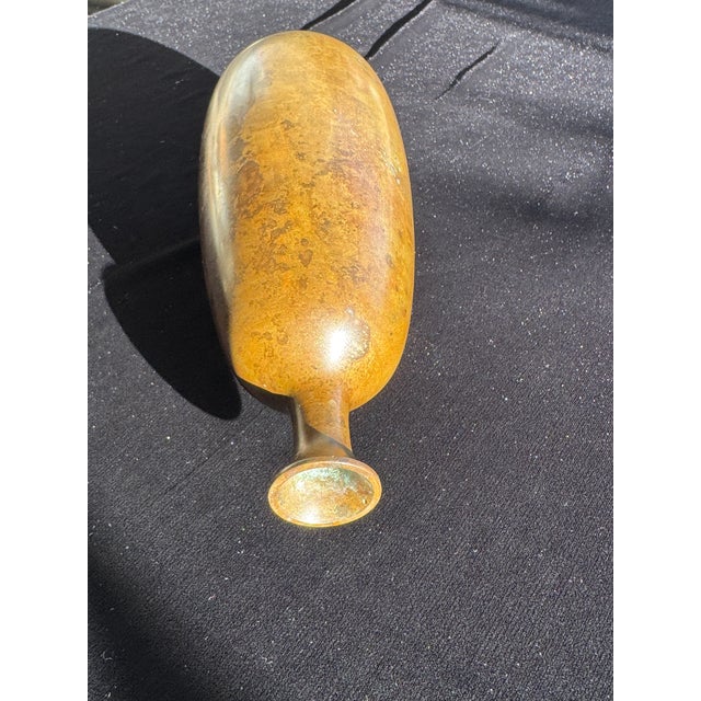 Metal Japanese Showa Period Bronze Bottle Vase With Murashido Patina, Mid-20th Century For Sale - Image 7 of 9