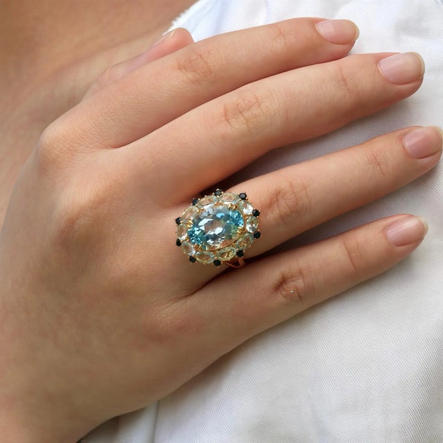 Kai 7.20ct Blue Topaz Aquamarine Sapphire Cocktail Ring in 14k Gold Ring, size 7 For Sale - Image 10 of 11