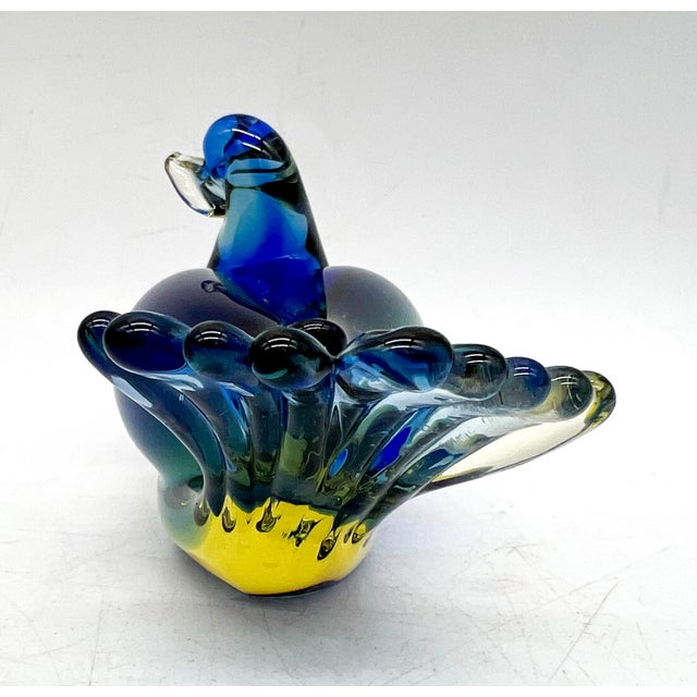 Contemporary 20th Century Somerso Murano Glass Bird- Blue and Yellow For Sale - Image 3 of 10