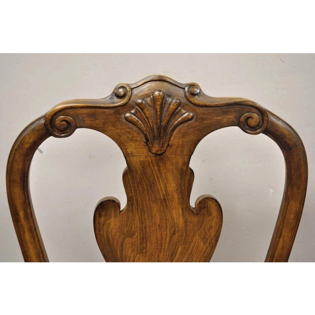 Vintage English Queen Anne Shell Carved Solid Wood Dining Side Chairs - Set of 8 For Sale - Image 4 of 10