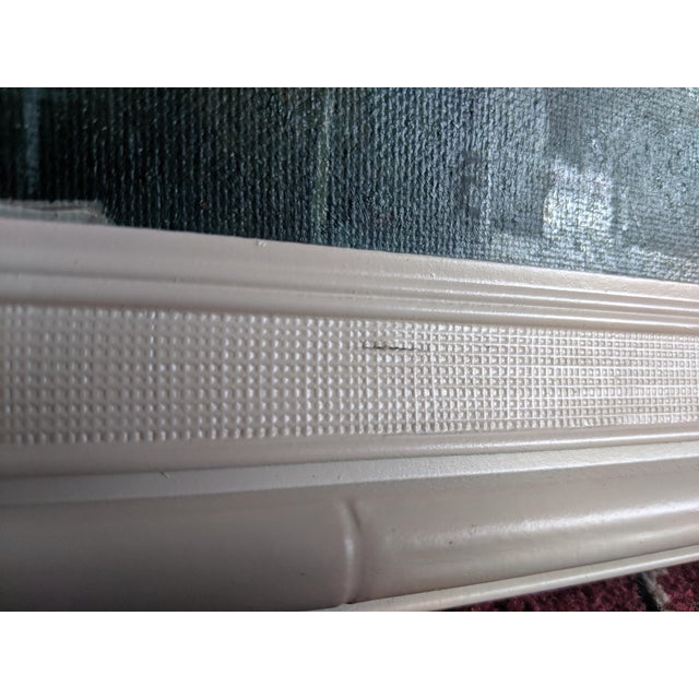 Textile Vintage Original Cloudy Skies Landscape Painting in Faux Bamboo Frame For Sale - Image 7 of 8