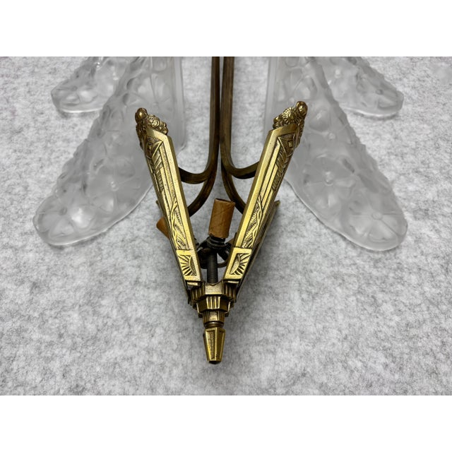 French Art Deco Degue Bronze Ceiling Light With Four Signed Glass Panels, Circa 1920s For Sale - Image 17 of 18