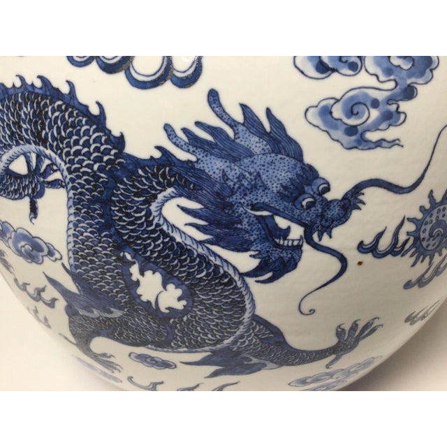 Early 20th Century Early 20th Century Chinese Blue & White Porcelain Dragon & Phoenix Bird Jardinière Planter For Sale - Image 5 of 9