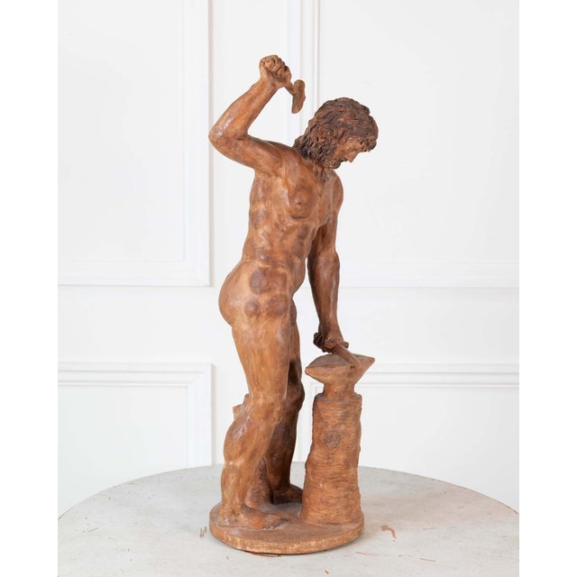 Ceramic 19th Century Italian Terracotta Statuette of Vulcan Forging a Dagger on an Anvil For Sale - Image 7 of 9