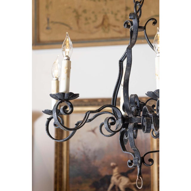 Mid 20th Century French Wrought Iron Chandeliers For Sale - Image 4 of 8