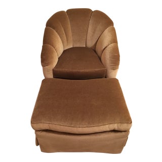Edward Ferrell + Lewis Mittman Roxboro Lounge Channel Back Chair and Ottoman For Sale