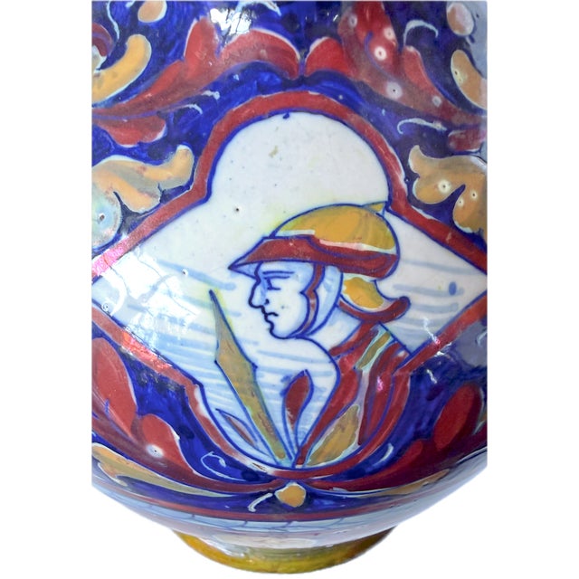 Blue Vintage Handpainted Etruscan Style Gryphon & Soldier Pitcher For Sale - Image 8 of 14