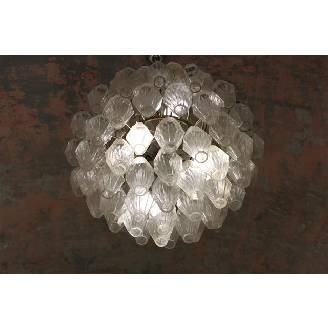 Venini Round Clear Murano Glass Poliedro Chandelier from Venini, Italy, 1950s For Sale - Image 4 of 9