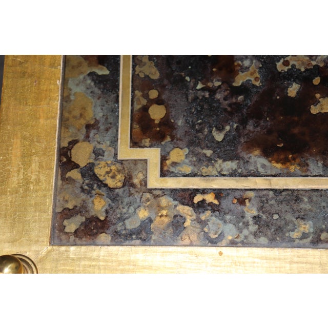 Pair Directoire Style Brass and Giltwood Eglomise Top End Tables For Sale - Image 12 of 13