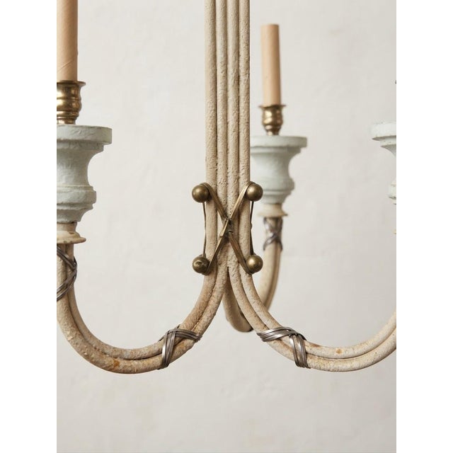 Rustic European Vintage Hart Associates Distressed White & Brass 3-Light Chandelier For Sale - Image 3 of 4