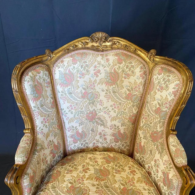 Exquisite French Louis XV Giltwood Wingback Chairs -A Pair For Sale - Image 4 of 12