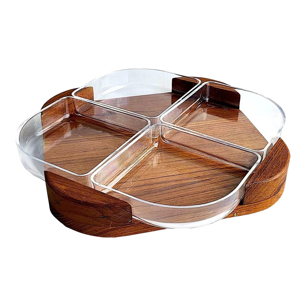1960s Selandia Designs Teak Wood and Lucite Divided Dish Set, 5