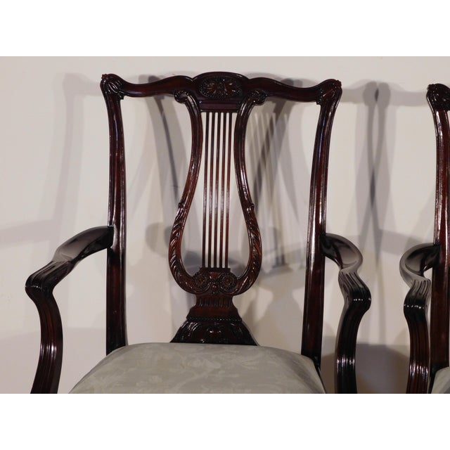 Henkel Harris Pair Circa. 2003 Henkel Harris Mahogany Model #118a Arm Dining Chairs For Sale - Image 4 of 14