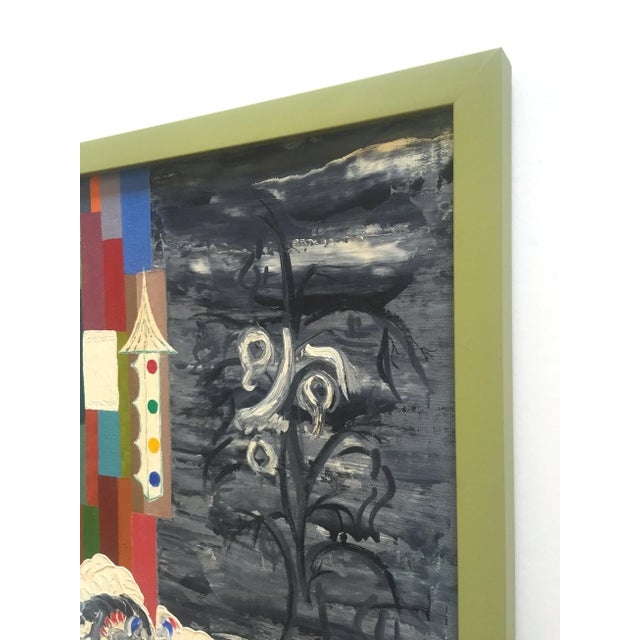 Charcoal Vintage Mid Century Modernist Framed Original Abstract Landscape Oil Painting on Board For Sale - Image 8 of 13