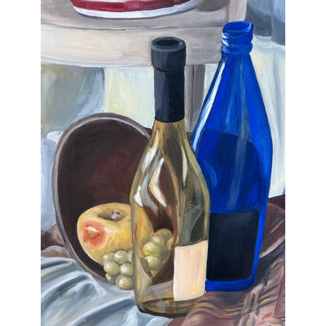 Gray Mid Century Still Life Painting Oil on Canvas Large Antique Vintage Unsigned For Sale - Image 8 of 13