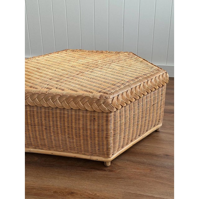 Vintage Brown Jordan Braided Wicker Hexagonal Coffee Table For Sale - Image 14 of 15