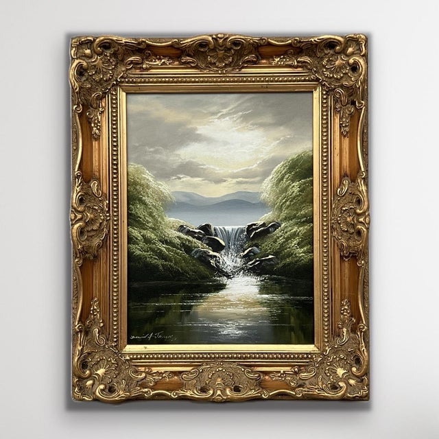 Textile Whispers of the Falls - River Lake Waterfall with Lush Trees by British Artist 1976 For Sale - Image 7 of 14
